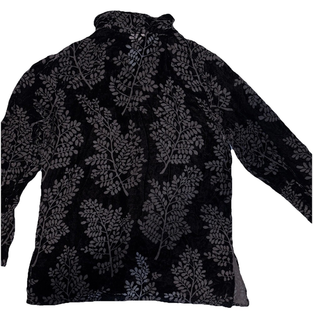 August‎ Silk Womens 8 Sheer Leaf Black Velvet Burnout Button Down Shirt Kawaii - Picture 2 of 8